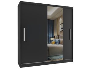 Šatní skříň 158 cm Belini černý mat s posuvnými dveřmi a zrcadlem Výrobce MSE SZP3/1/B/1B1L/AL