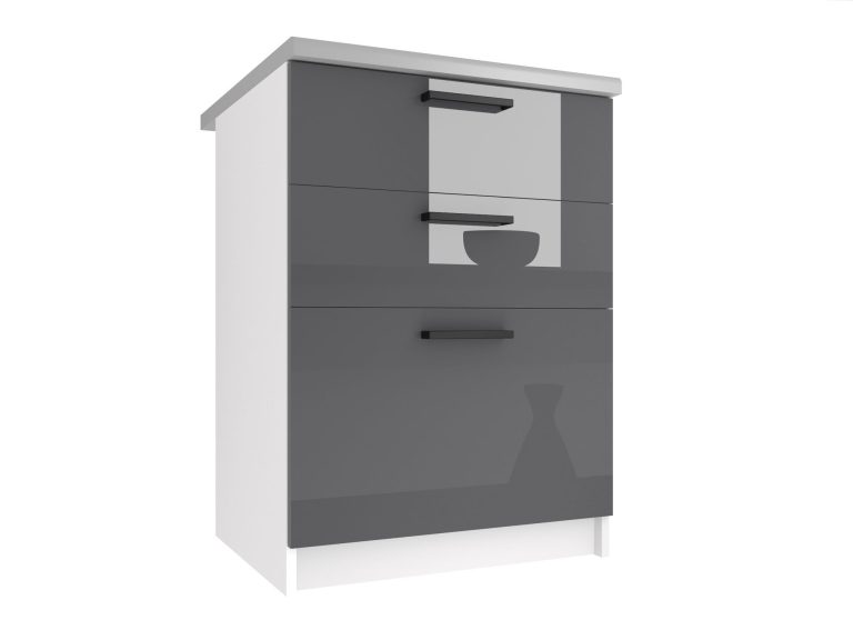 Kuchyňská skříňka Belini spodní se zásuvkami 60 cm šedý lesk s pracovní deskou Výrobce INF SDSZ60/0/WT/S/0/B1
