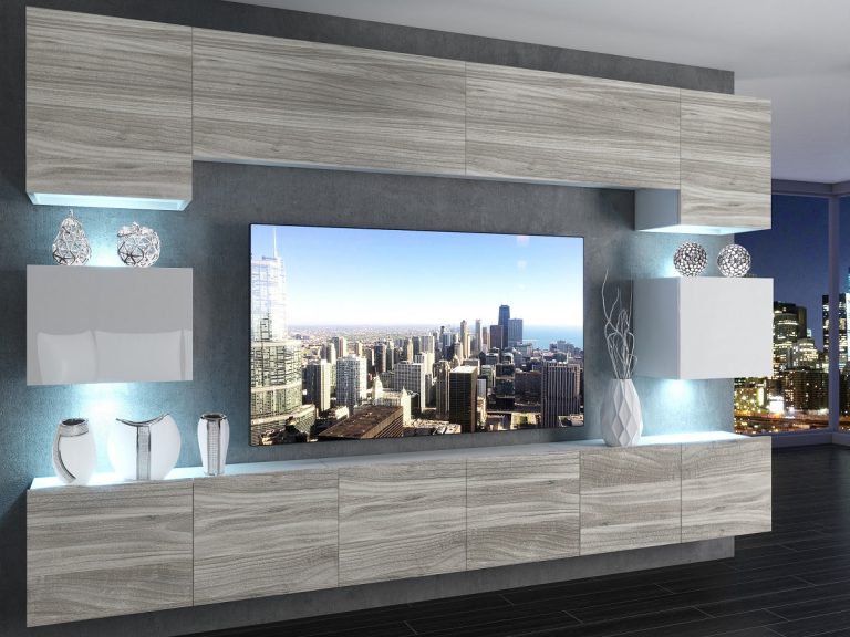 Obývací stěna 300 cm Belini šedý antracit Glamour Wood / bílý lesk Imperium 3 Výrobce IMP 3/5/W/GW1WGW1/0/0