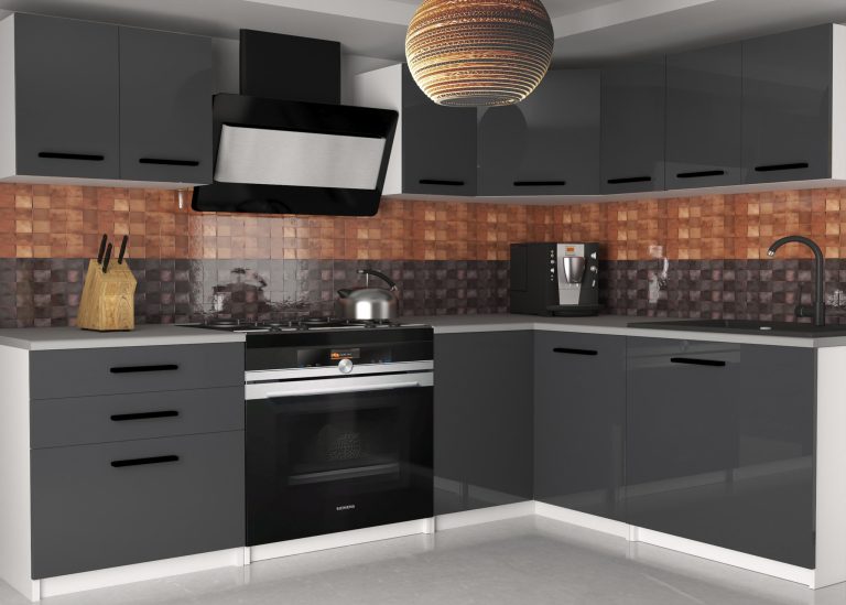 Kuchyňská linka Belini 300 cm šedý lesk s pracovní deskou Armin2 Výrobce INF ARMIN2/3/WT/S/0/B1