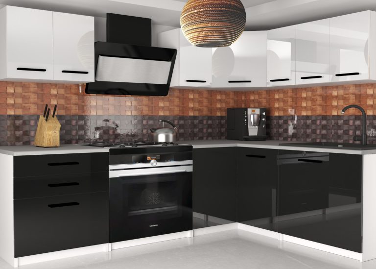 Kuchyňská linka Belini 300 cm bílý lesk / černý lesk s pracovní deskou Armin2 Výrobce INF ARMIN2/3/WT/WB/0/B1

