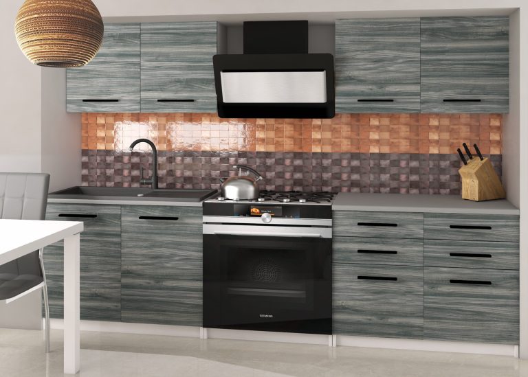 Kuchyňská linka Belini 160 cm šedý antracit Glamour Wood s pracovní deskou Kompakto2 Výrobce TOR KOMPAKTO2/2/WT/GW1/0/B1