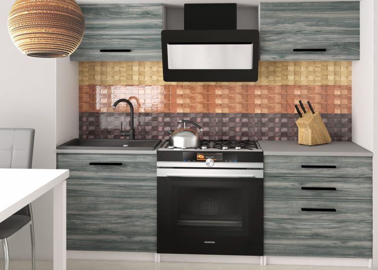 Kuchyňská linka Belini 120 cm šedý antracit Glamour Wood s pracovní deskou Vulcano2 Výrobce TOR VULCANO2/3/WT/GW1/0/B1