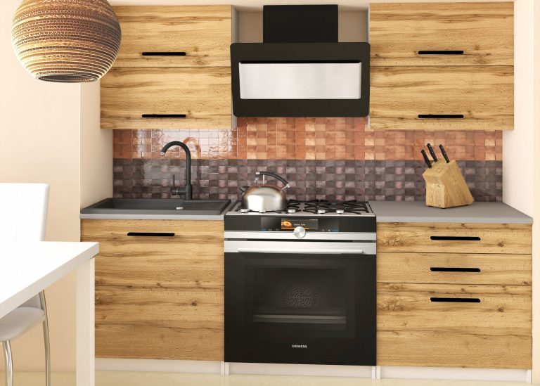 Kuchyňská linka Belini 120 cm dub wotan s pracovní deskou Eleganta2 Výrobce TOR ELEGANTA2/2/WT/DW/0/B1