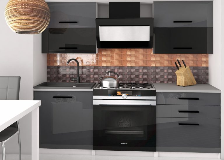 Kuchyňská linka Belini 120 cm šedý lesk / černý lesk s pracovní deskou Eleganta2 Výrobce INF ELEGANTA2/2/WT/SBS/0/B1