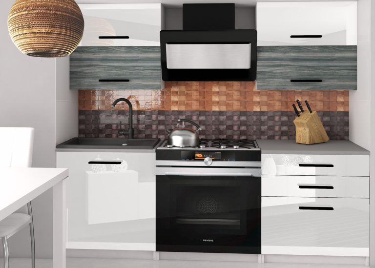 Kuchyňská linka Belini 120 cm bílý lesk / šedý antracit Glamour Wood s pracovní deskou Eleganta2 Výrobce INF ELEGANTA2/2/WT/WGW1W/0/B1