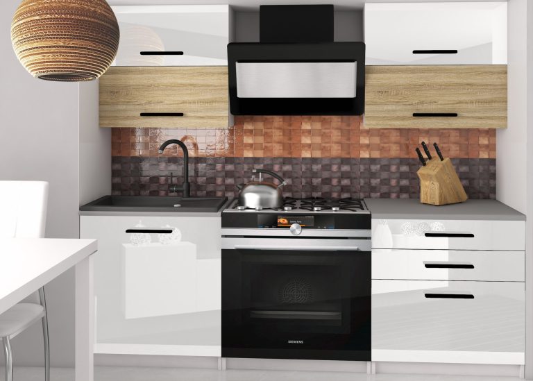 Kuchyňská linka Belini 120 cm bílý lesk / dub sonoma s pracovní deskou Eleganta2 Výrobce INF ELEGANTA2/2/WT/WDSW/0/B1
