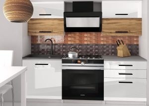 Kuchyňská linka Belini 120 cm bílý lesk / dub wotan s pracovní deskou Eleganta2 Výrobce