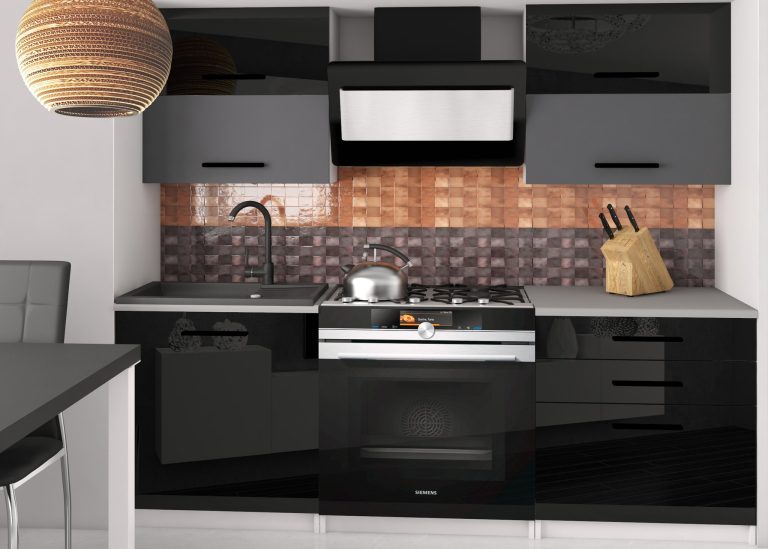 Kuchyňská linka Belini 120 cm černý lesk / šedý mat s pracovní deskou Eleganta2 Výrobce INF ELEGANTA2/2/WT/BSRB/0/B1