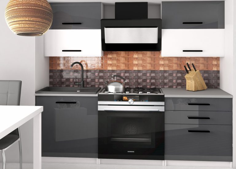 Kuchyňská linka Belini 120 cm šedý lesk / bílý mat s pracovní deskou Eleganta2 Výrobce INF ELEGANTA2/2/WT/SWTS/0/B1