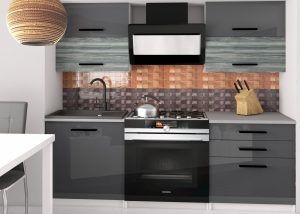 Kuchyňská linka Belini 120 cm šedý lesk / šedý antracit Glamour Wood s pracovní deskou Eleganta2 Výrobce