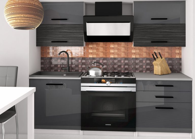 Kuchyňská linka Belini 120 cm šedý lesk / královský eben s pracovní deskou Eleganta2 Výrobce INF ELEGANTA2/2/WT/SHKS/0/B1