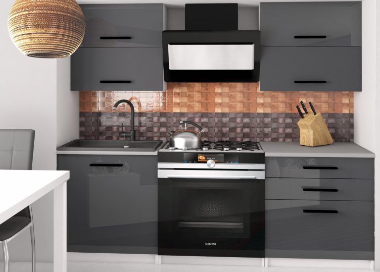 Kuchyňská linka Belini 120 cm šedý lesk / šedý mat s pracovní deskou Eleganta2 Výrobce INF ELEGANTA2/2/WT/SSRS/0/B1