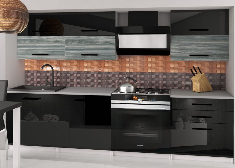 Kuchyňská linka Belini 180 cm černý lesk / šedý antracit Glamour Wood s pracovní deskou Primera2 Výrobce INF PRIMERA2/2/WT/BGW1B/0/B1