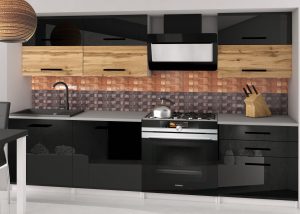 Kuchyňská linka Belini 180 cm černý lesk
 / dub wotan s pracovní deskou Primera2 Výrobce