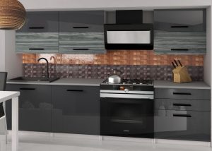 Kuchyňská linka Belini 180 cm šedý lesk / šedý antracit Glamour Wood s pracovní deskou Primera2 Výrobce