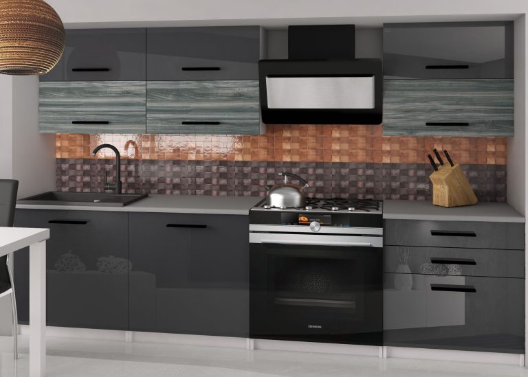 Kuchyňská linka Belini 180 cm šedý lesk / šedý antracit Glamour Wood s pracovní deskou Primera2 Výrobce INF PRIMERA2/2/WT/SGW1S/0/B1