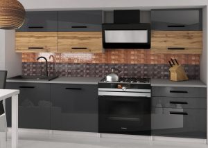 Kuchyňská linka Belini 180 cm šedý lesk / dub wotan s pracovní deskou Primera2 Výrobce