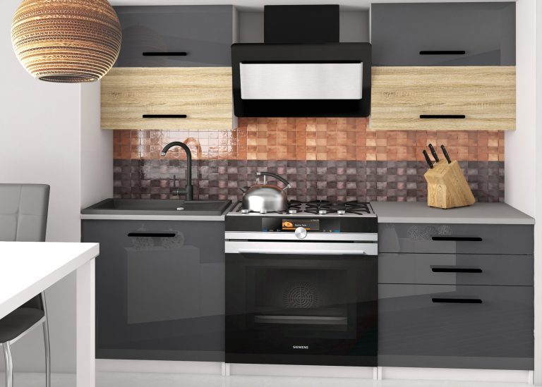 Kuchyňská linka Belini 120 cm šedý lesk / dub sonoma s pracovní deskou Eleganta2 Výrobce INF ELEGANTA2/2/WT/SDSS/0/B1