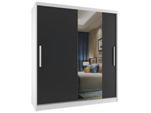 Šatní skříň 133 cm Belini bílý mat / černý mat s posuvnými dveřmi a zrcadlem Výrobce MSE SZP2/2/W/1B1L/AL