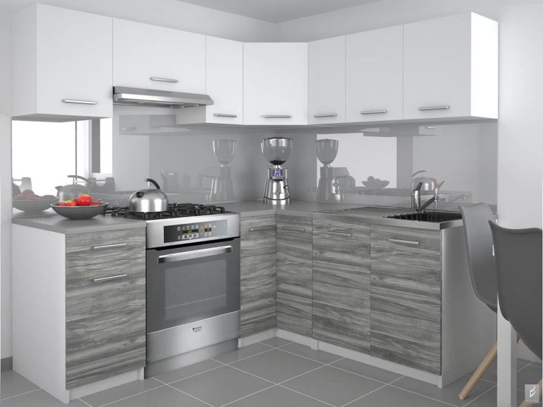 Kuchyňská linka Belini 360 cm bílý mat / šedý antracit Glamour Wood s pracovní deskou Lidiauniqa3 Výrobce TOR LIDIAUNIQA3/4/WT/WTGW1/0/E