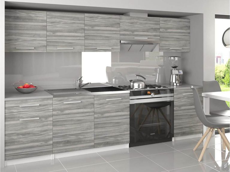 Kuchyňská linka Belini 240 cm šedý antracit Glamour Wood s pracovní deskou Uniqa3 Výrobce TOR UNIQA3/4/WT/GW1/0/E