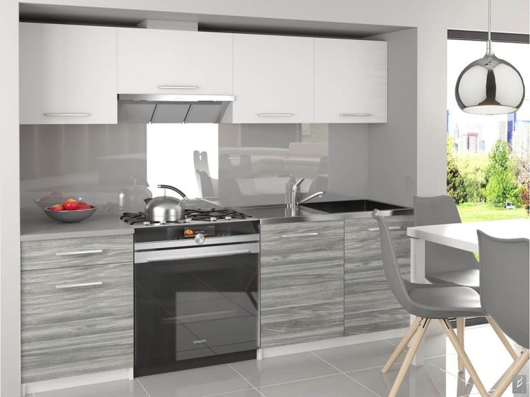 Kuchyňská linka Belini 180 cm bílý mat
 / šedý antracit Glamour Wood s pracovní deskou Superuniqa3 Výrobce TOR SUPERUNIQA3/3/WT/WTGW1/0/E