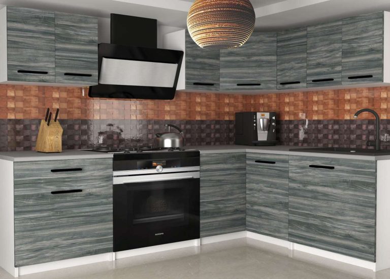 Kuchyňská linka Belini 300 cm šedý antracit Glamour Wood s pracovní deskou Armin2 Výrobce TOR ARMIN2/2/WT/GW1/0/B1