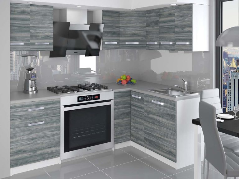 Kuchyňská linka Belini 300 cm šedý antracit Glamour Wood s pracovní deskou Armin3 Výrobce TOR ARMIN3/1/WT/GW1/0/U