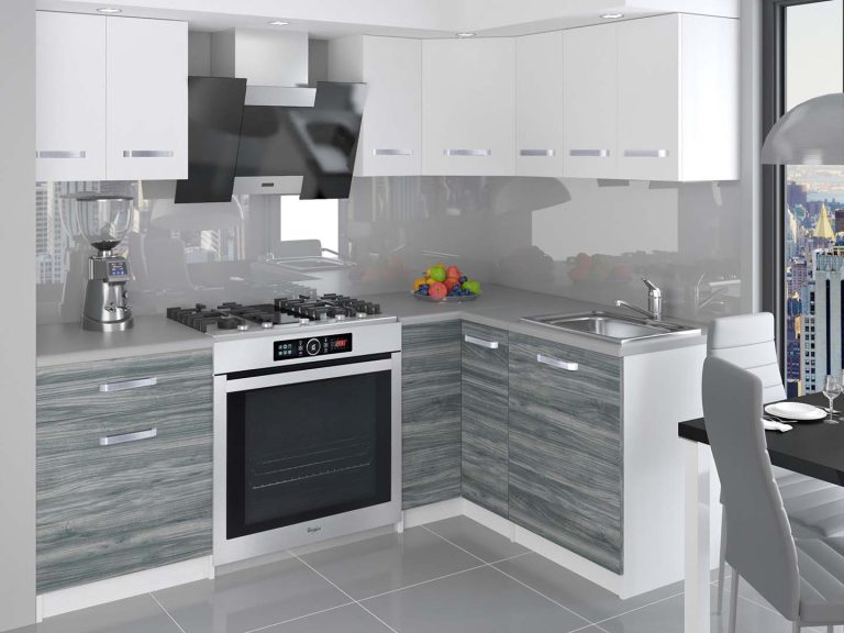 Kuchyňská linka Belini 300 cm bílý mat / šedý antracit Glamour Wood s pracovní deskou Armin3 Výrobce TOR ARMIN3/1/WT/WTGW1/0/U
