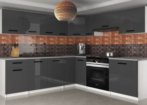 Kuchyňská linka Belini 420 cm šedý lesk s pracovní deskou Uniqaplus Výrobce
