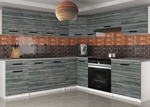 Kuchyňská linka Belini 420 cm šedý antracit Glamour Wood s pracovní deskou Uniqaplus Výrobce