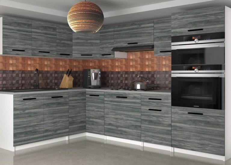 Kuchyňská linka Belini 420 cm šedý antracit Glamour Wood s pracovní deskou Uniqagrande Výrobce TOR UNIQAGRANDE/5/WT/GW1/0/B1