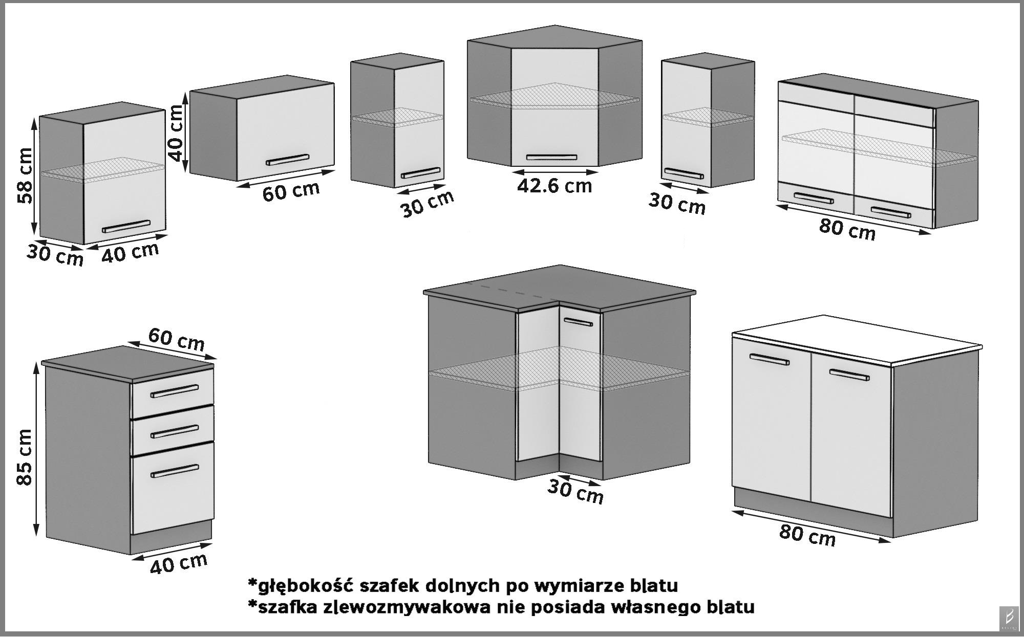 Kuchyňská linka Belini 360 cm šedý antracit Glamour Wood s pracovní deskou Lidia2 Výrobce TOR LIDIA2/4/WT/GW1/0/B1