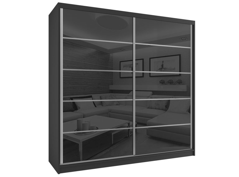 Šatní skříň 133 cm Belini černý mat / černý lesk s posuvnými dveřmi BH SZP2/2/B/WI/5B/HI