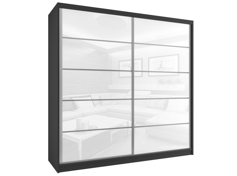 Šatní skříň 133 cm Belini černý mat / bílý lesk s posuvnými dveřmi Výrobce BH SZP2/2/B/WI/5W/HI