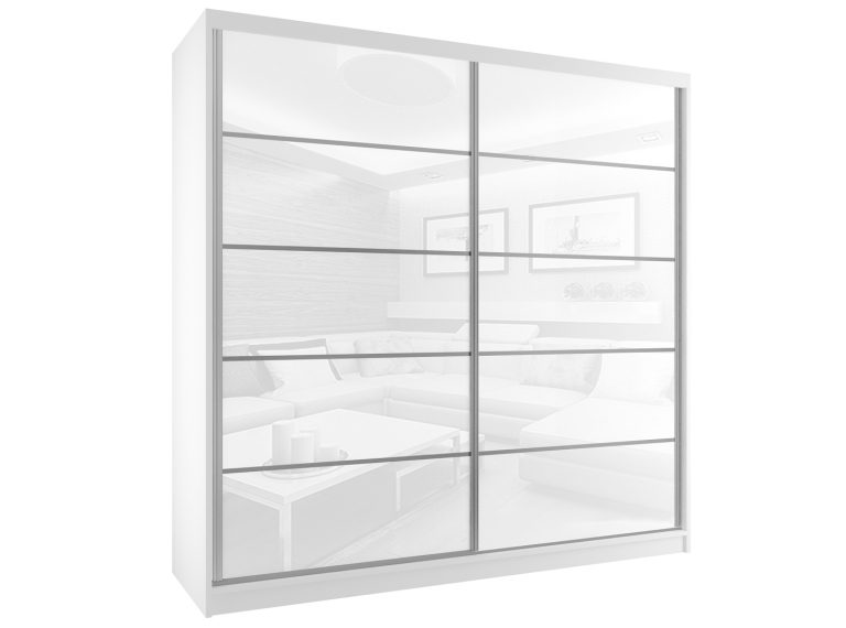 Šatní skříň 133 cm Belini bílý mat / bílý lesk s posuvnými dveřmi Výrobce BH SZP2/2/W/WI/5W/HI