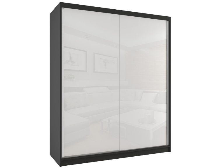 Šatní skříň 158 cm Belini černý mat / bílý lesk s posuvnými dveřmi a zrcadlem Výrobce BM SZP3/2/B/W/W/HI