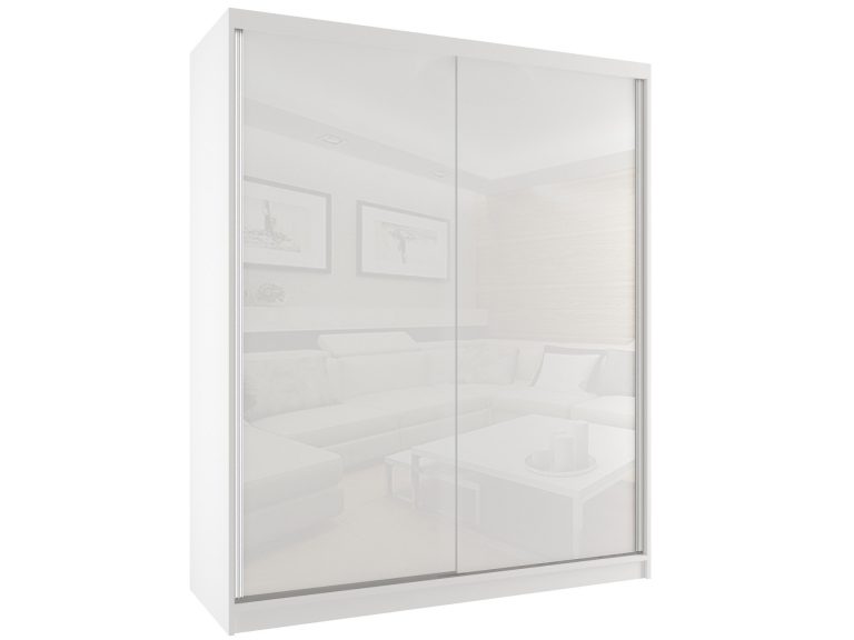 Šatní skříň 158 cm Belini bílý mat / bílý lesk s posuvnými dveřmi Výrobce BM SZP3/2/W/W/W/HI