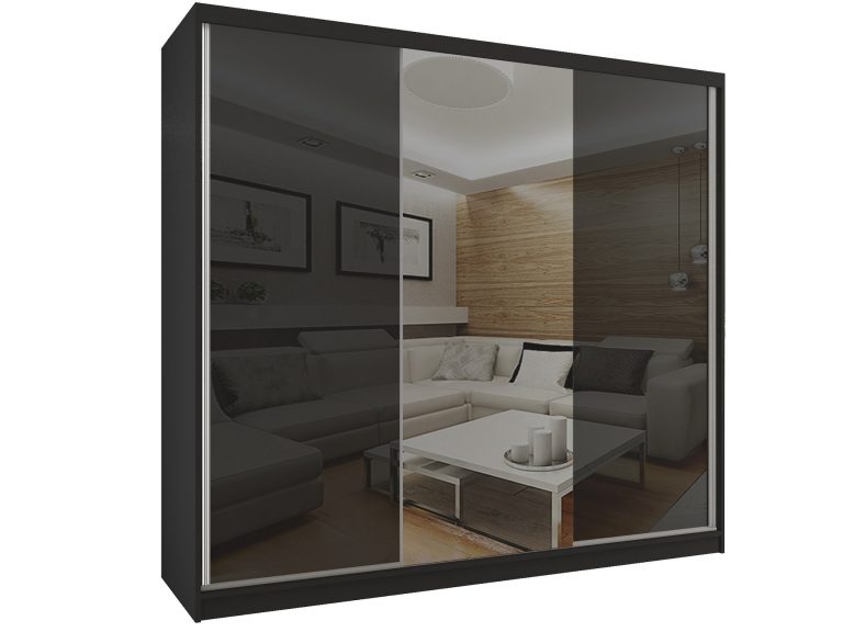 Šatní skříň 232 cm Belini černý mat / černý lesk s posuvnými dveřmi a zrcadlem Výrobce BM SZP4/2/B/WI/2B1L/HI