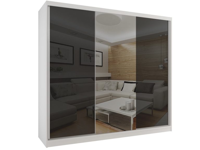Šatní skříň 232 cm Belini bílý mat / černý lesk s posuvnými dveřmi a zrcadlem Výrobce BM SZP4/2/W/WI/2B1L/HI