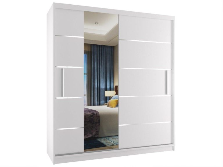 Šatní skříň 133 cm Belini bílý mat s posuvnými dveřmi a zrcadlem Výrobce MBP SZP2/2/W/W/0/AL