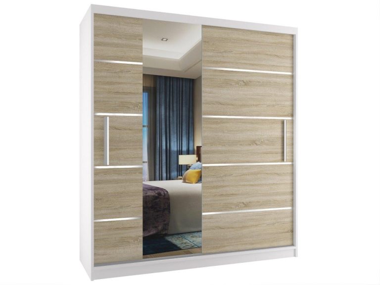 Šatní skříň 133 cm Belini bílý mat / dub sonoma s posuvnými dveřmi a zrcadlem Výrobce MBP SZP2/2/W/DS/0/AL
