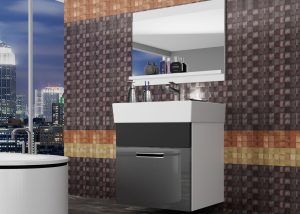 Koupelnový nábytek Belini šedý lesk / černý mat + umyvadlo + zrcadlo Výrobce KOR PM 1/1/W/SB/0/ZW
