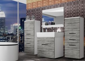 Koupelnový nábytek Belini šedý antracit Glamour Wood + umyvadlo + zrcadlo Výrobce KOR M 4/1/W/GW1/0/ZW