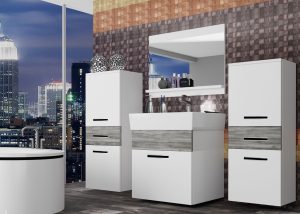 Koupelnový nábytek Belini bílý mat / šedý antracit Glamour Wood + umyvadlo + zrcadlo Výrobce KOR M 4/1/W/WGW1/0/ZW