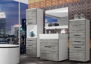 Koupelnový nábytek Belini šedý antracit Glamour Wood + umyvadlo + zrcadlo Výrobce KOR M 5/1/W/GW1/0/ZW