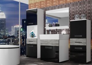Koupelnový nábytek Belini černý lesk / šedý antracit Glamour Wood + umyvadlo + zrcadlo Výrobce KOR PM 5/1/W/BGW1/0/ZW