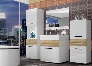 Koupelnový nábytek Belini bílý lesk / dub sonoma + umyvadlo + zrcadlo Výrobce KOR PM 5/1/W/WDS/0/ZW