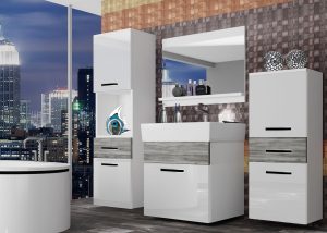 Koupelnový nábytek Belini bílý lesk / šedý antracit Glamour Wood + umyvadlo + zrcadlo Výrobce KOR PM 5/1/W/WGW1/0/ZW